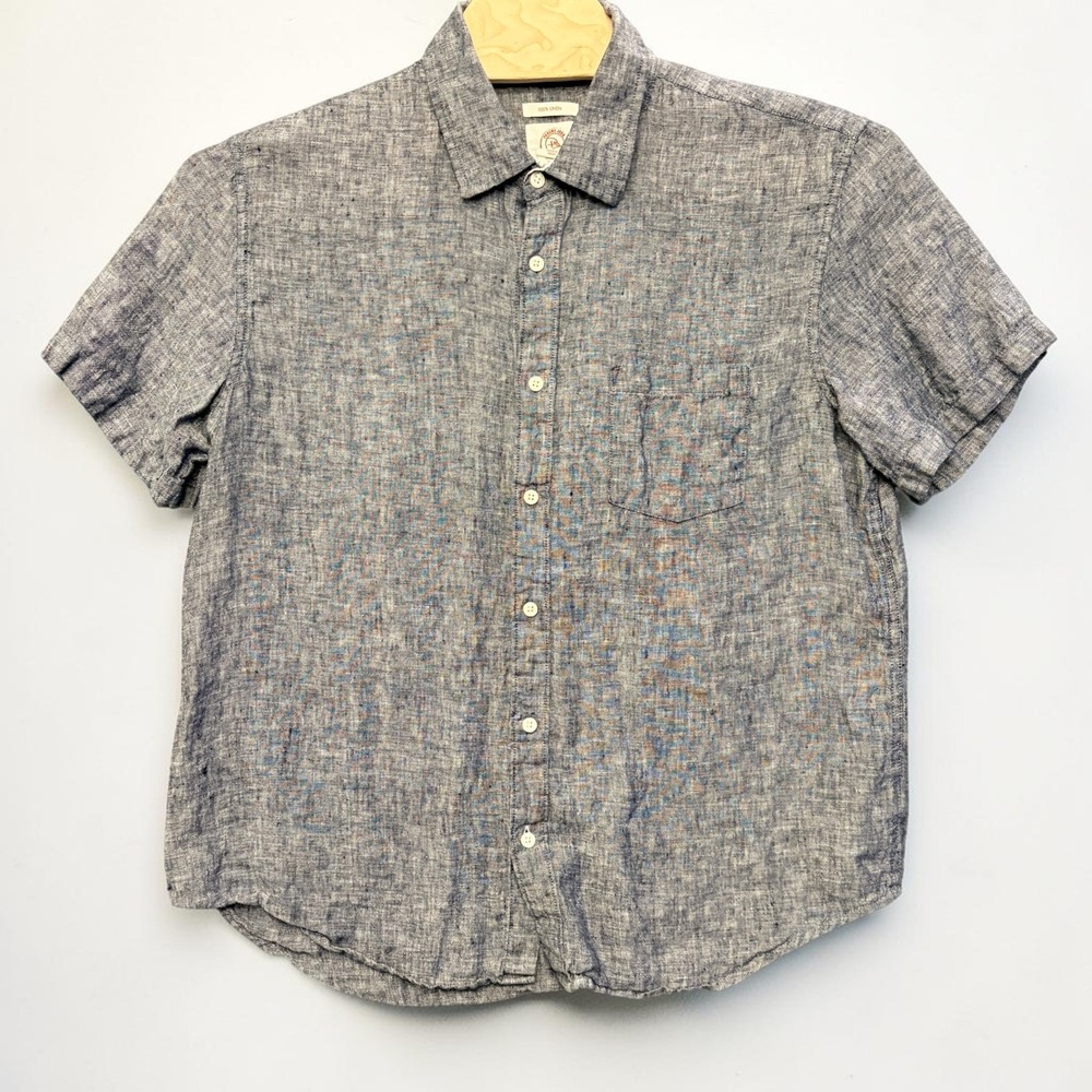 Panama Jack Shirt Mens XL 100% Linen Chambray Blue Short Sleeve Button Up Preppy